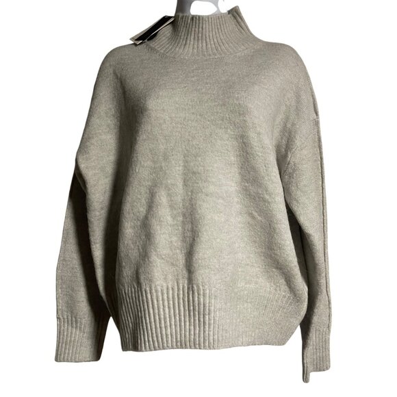 Magaschoni Alpaca Blend Turtleneck Sweater Womens M Pale Grey Ribbed Knit Cozy - Picture 1 of 8